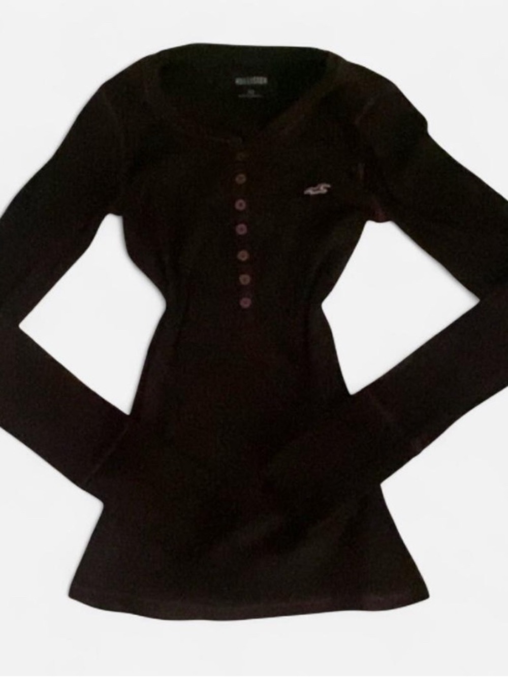 Hollister Brown Long-Sleeve Henley Top with Logo
